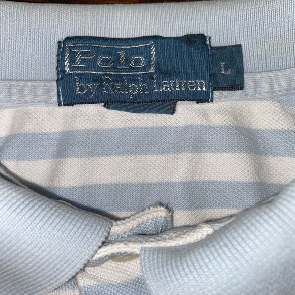Polo Ralph Lauren Size Large Light Blue Striped Mens Short Sleeve Collared shirt - Picture 3 of 4
